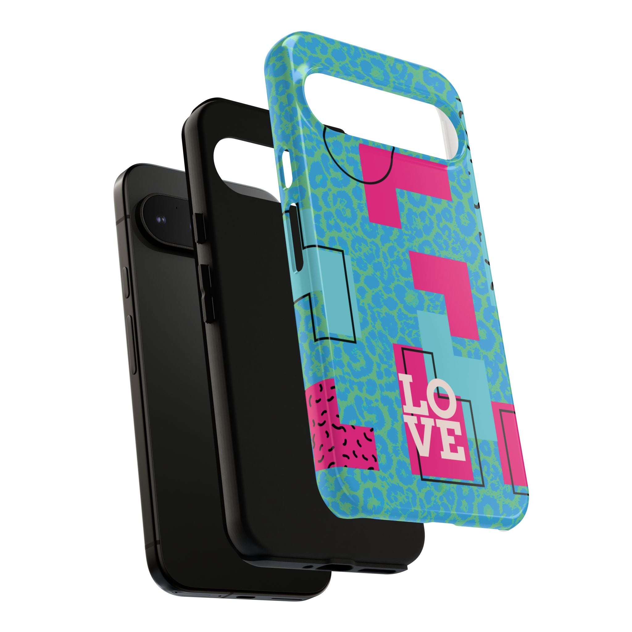 LOVE Aqua Blue Leopard RG Tough Phone Case iPhone, Galaxy, or Google Pixel
