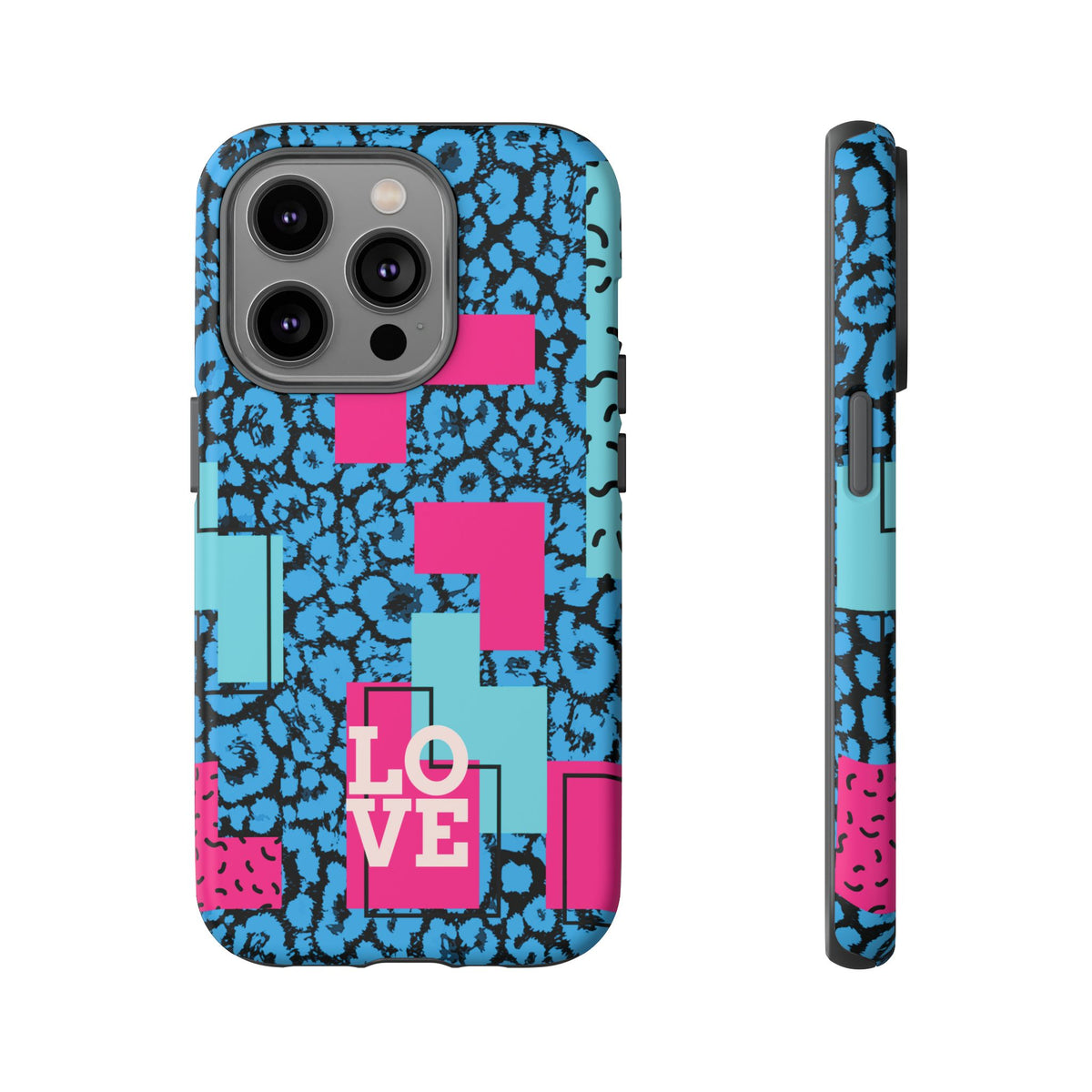 LOVE Blue Leopard 80s Vibe Tough Case for iPhone, Galaxy, or Google Pixel