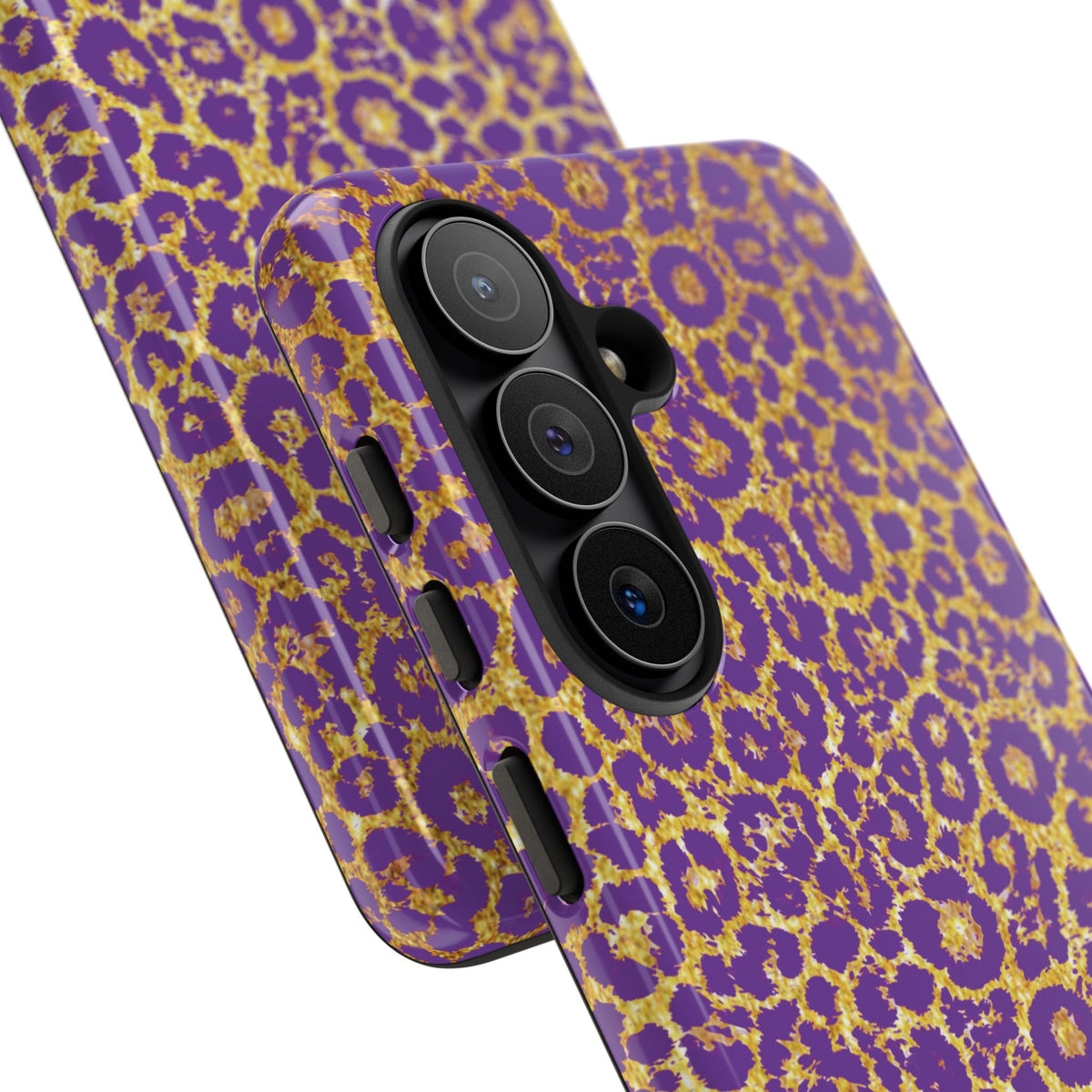 Purple Gold Leopard Tough Phone Case for iPhone, Galaxy, or Google Pixel
