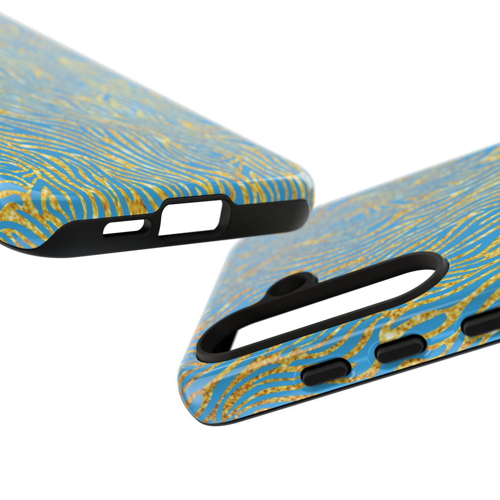 Blue Gold Zebra Tough Case for iPhone, Galaxy, or Google Pixel