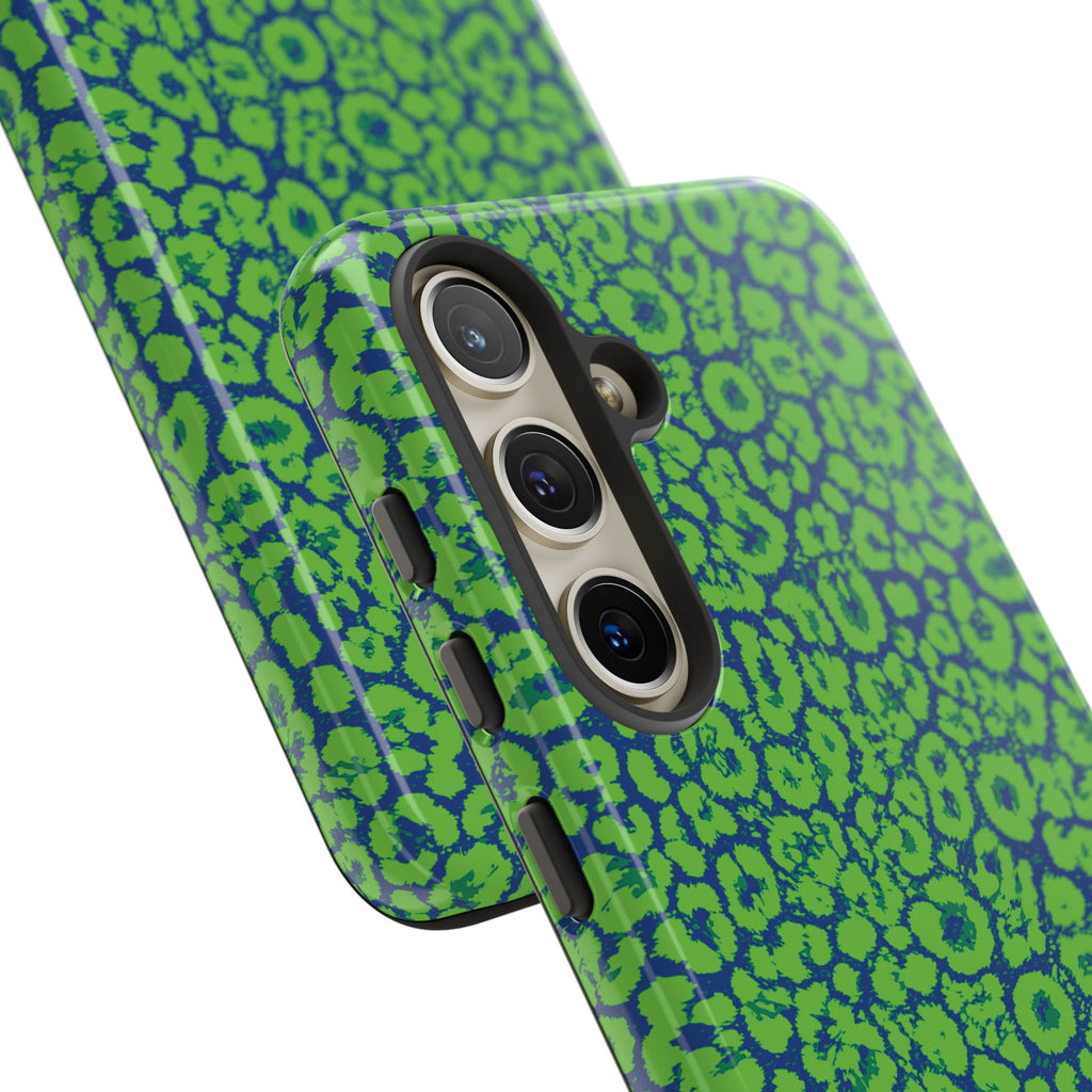 Blue Neon Green  Leopard Tough Phone Case for iPhone, Galaxy, or Google Pixel