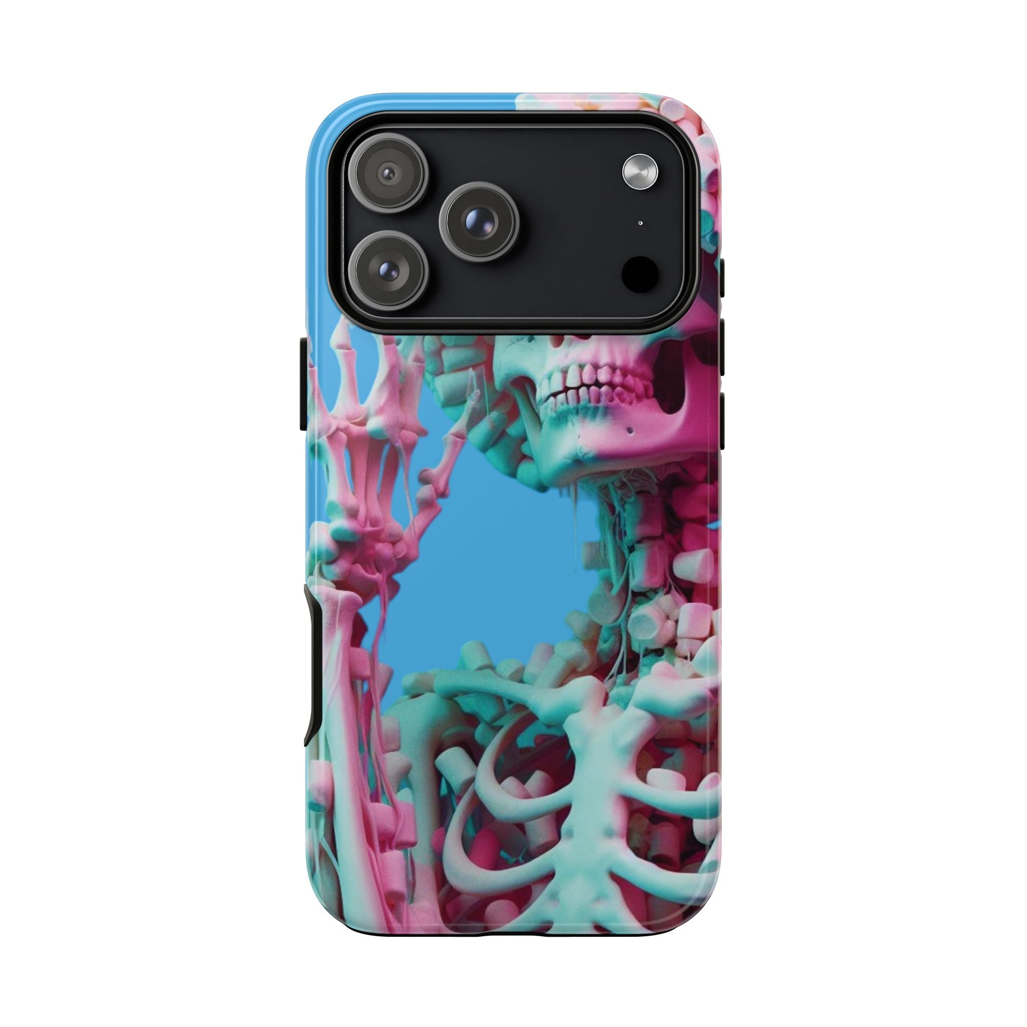 Neon Pink Skeleton Blue Tough Phone Case for iPhone, Galaxy or Google Pixel