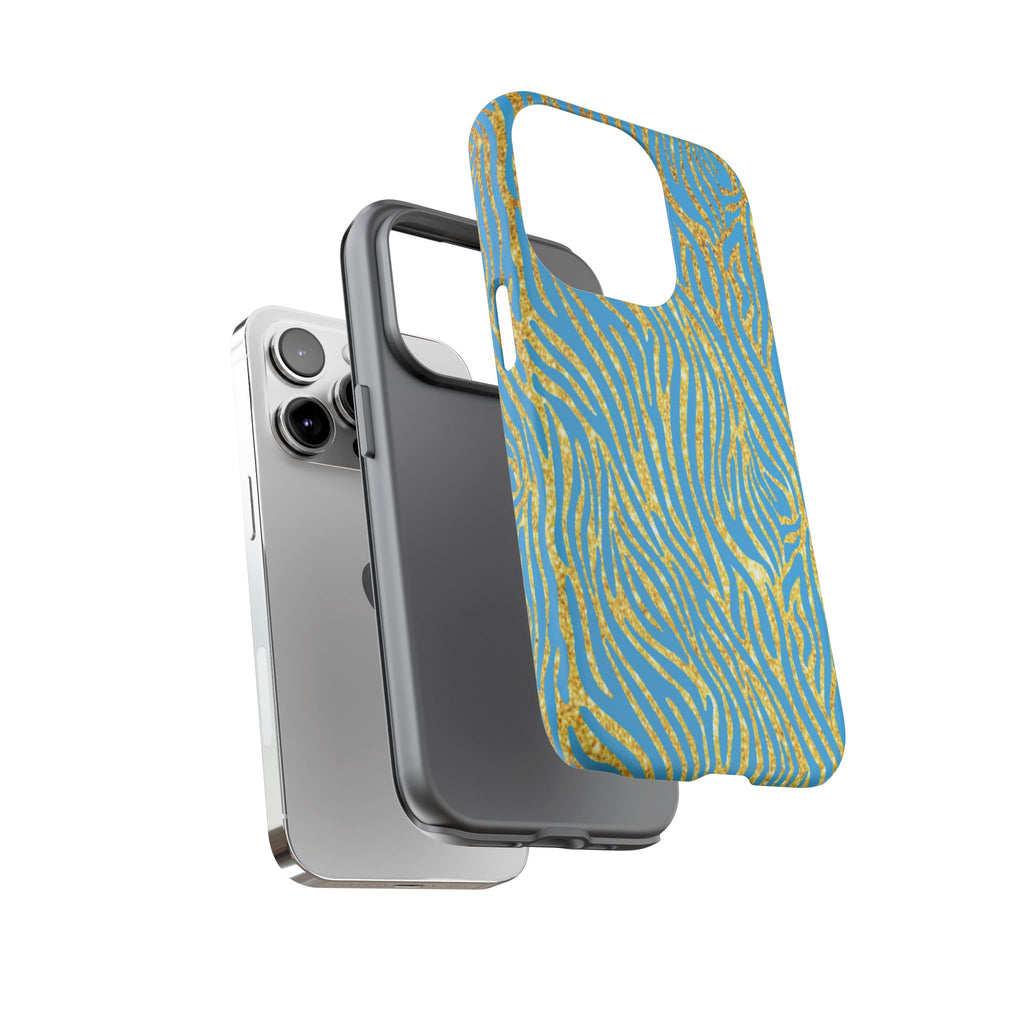Blue Gold Zebra Tough Case for iPhone, Galaxy, or Google Pixel