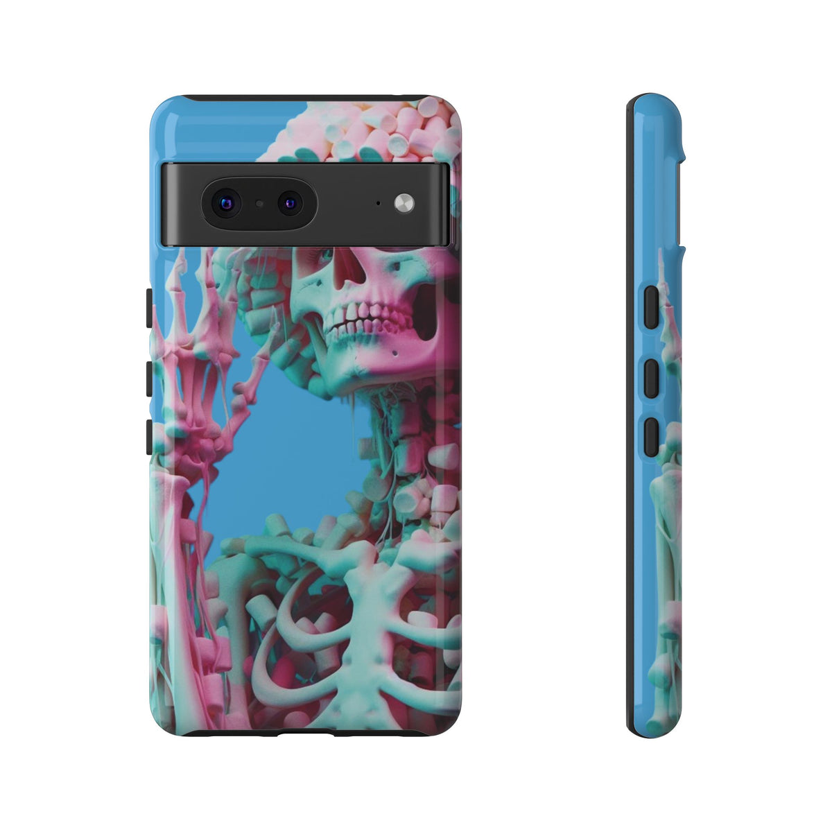 Neon Pink Skeleton Blue Tough Phone Case for iPhone, Galaxy or Google Pixel