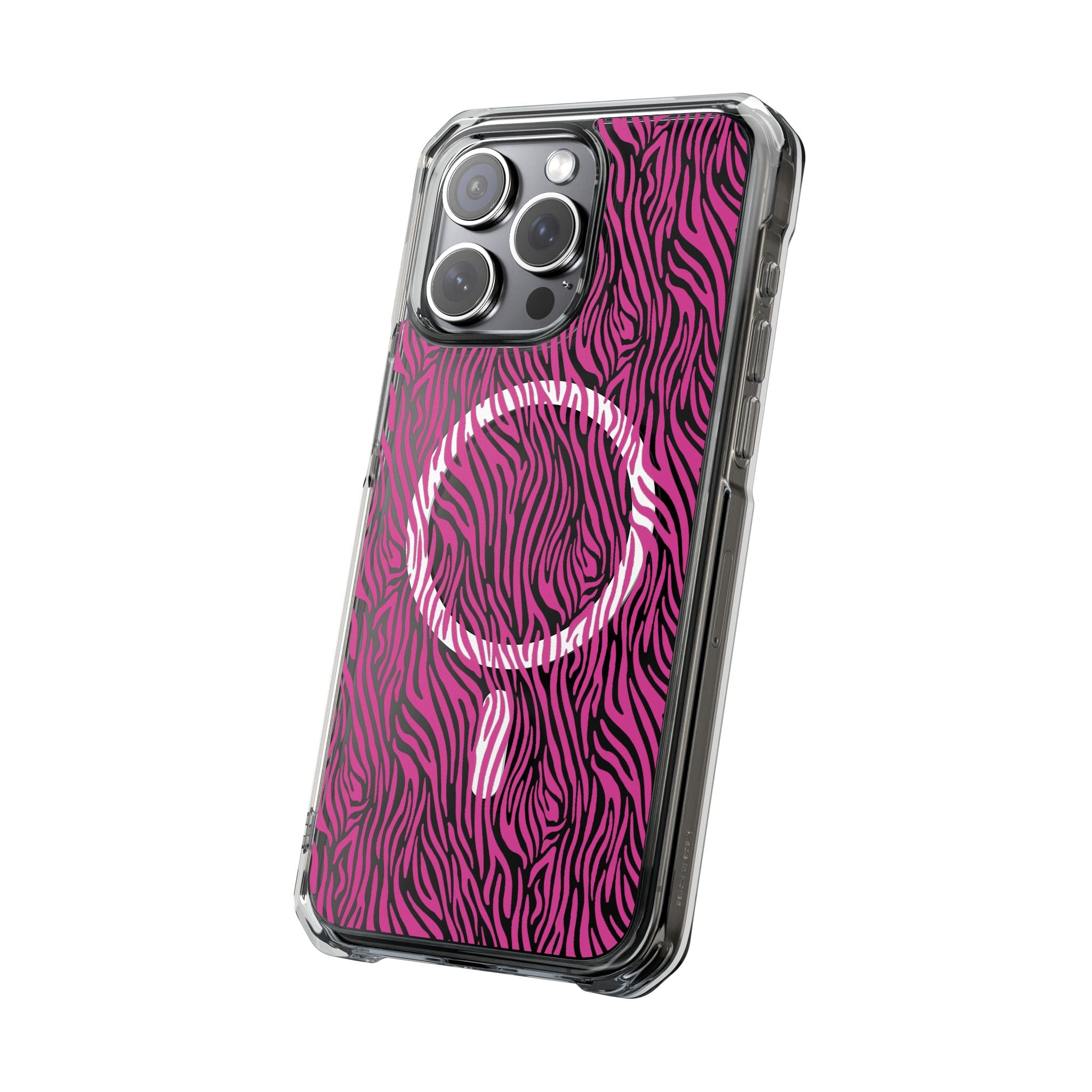 Pink Zebra Magnetic iPhone 14, 15, 16 Series Clear Impact Cases
