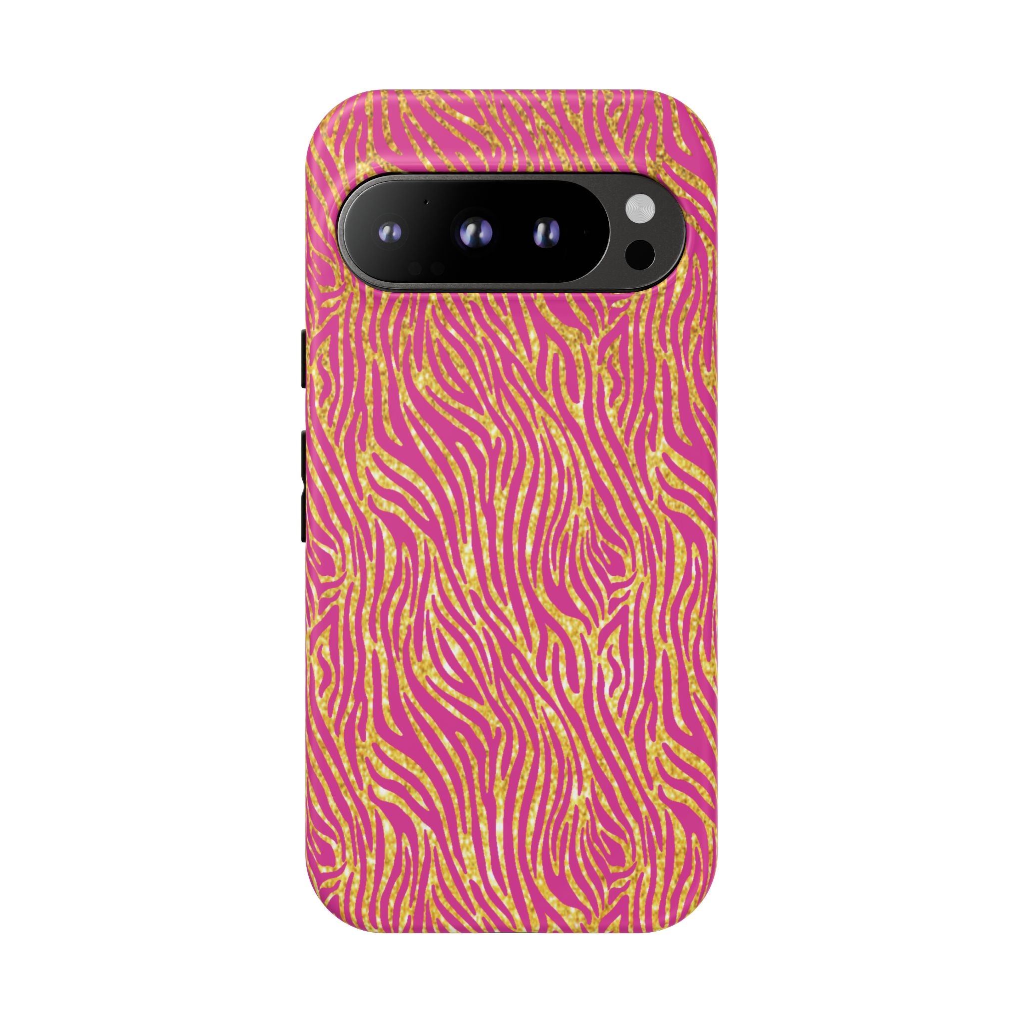 Pink Gold Zebra Print Tough Case for iPhone, Galaxy, or Google Pixel
