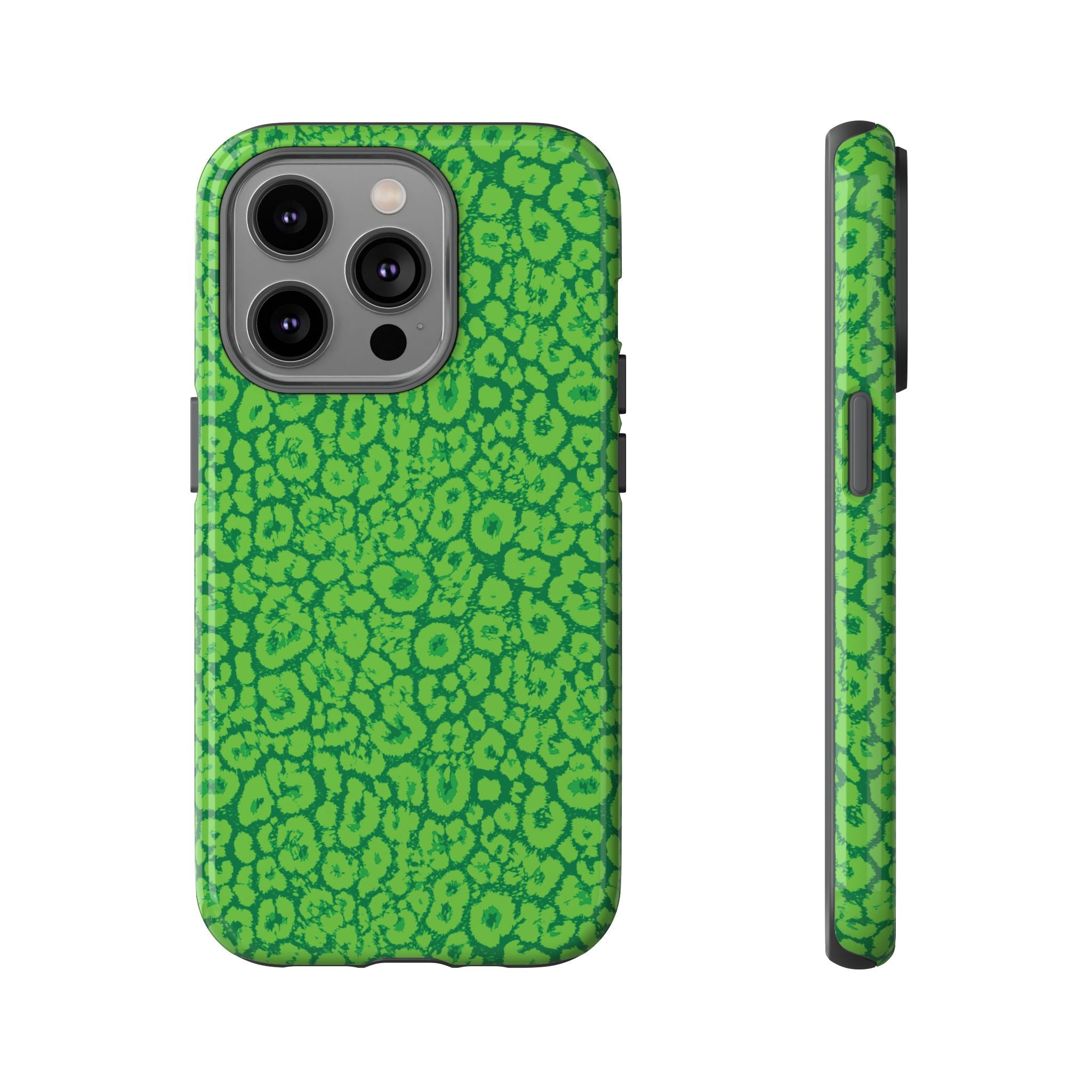 Neon Green Leopard Tough Phone Case for iPhone, Galaxy, or Google Pixel