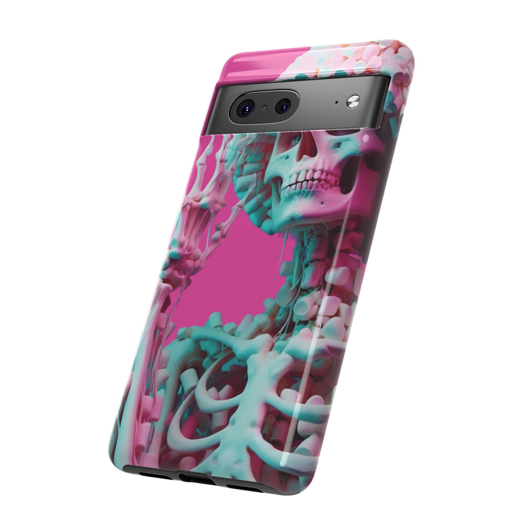 Neon Pink Skeleton Tough Phone Case for iPhone, Galaxy and Google Pixel