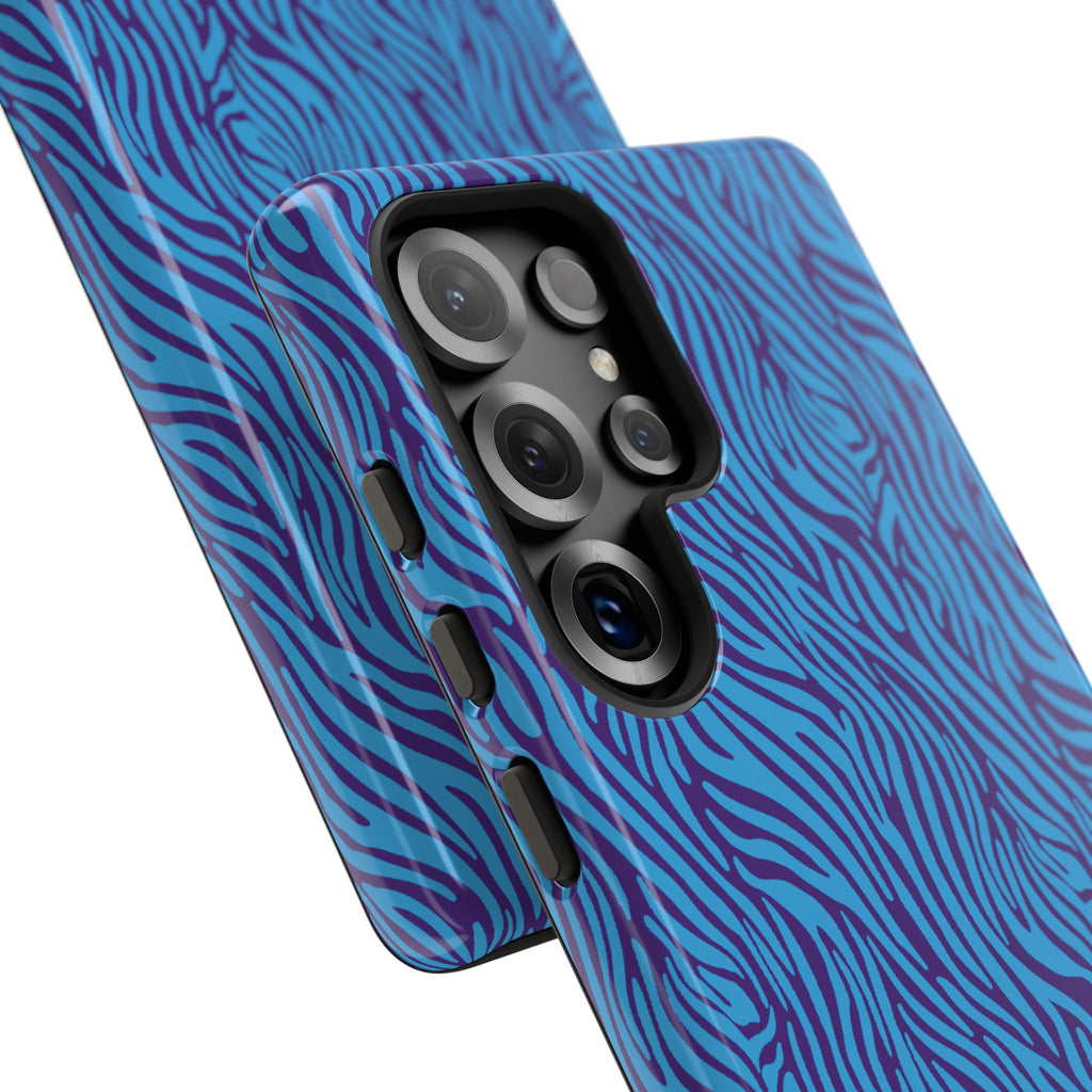 Zebra Print Blue and Purple Tough Case for iPhone, Galaxy or Google Pixel
