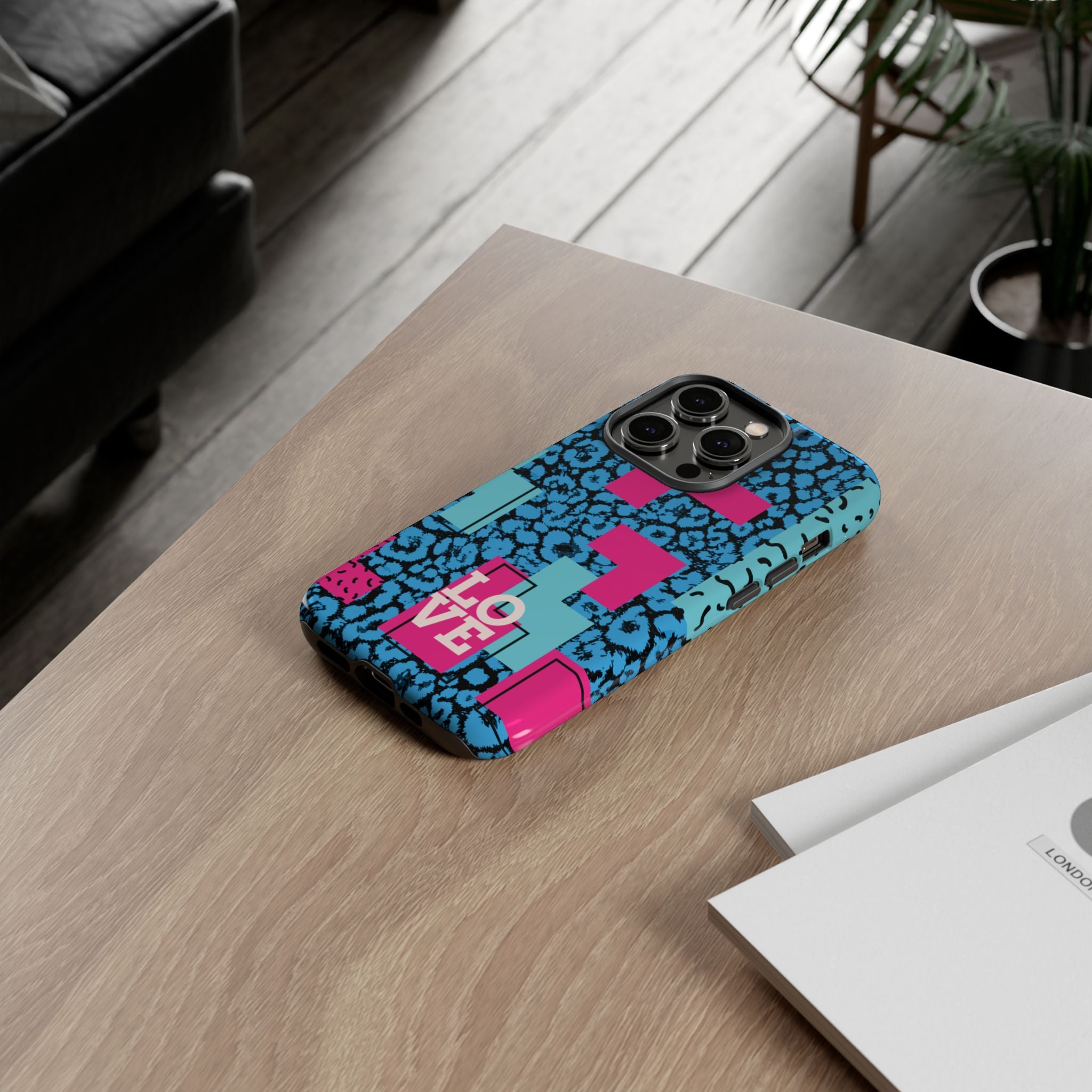 LOVE Blue Leopard 80s Vibe Tough Case for iPhone, Galaxy, or Google Pixel
