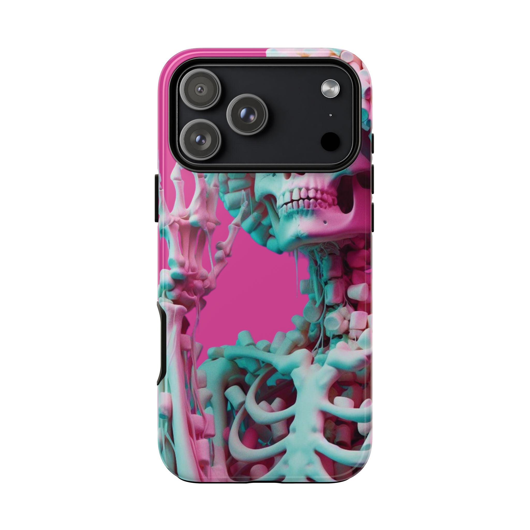 Neon Pink Skeleton Tough Phone Case for iPhone, Galaxy and Google Pixel