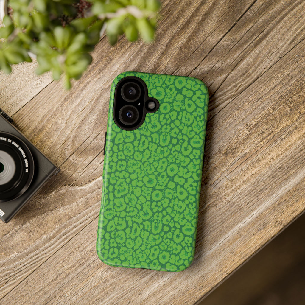 Neon Green Leopard Tough Phone Case for iPhone, Galaxy, or Google Pixel