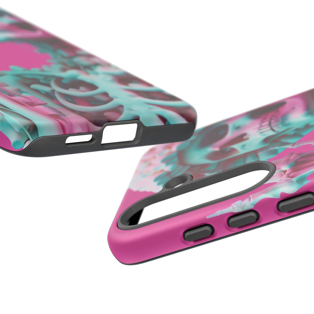 Neon Pink Skeleton Tough Phone Case for iPhone, Galaxy and Google Pixel