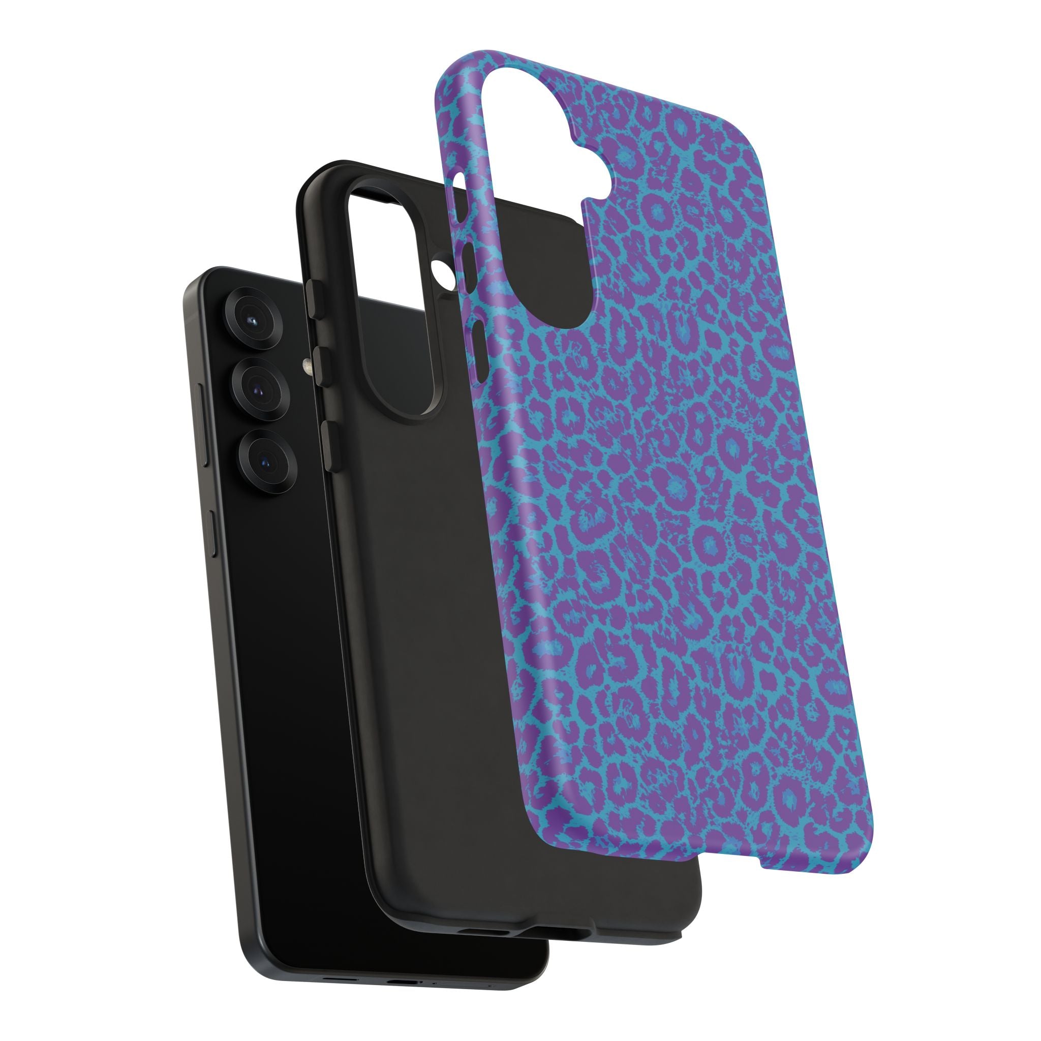 Leopard Printed Purple Blue Tough Phone Case for iPhone, Galaxy, or Google Pixel