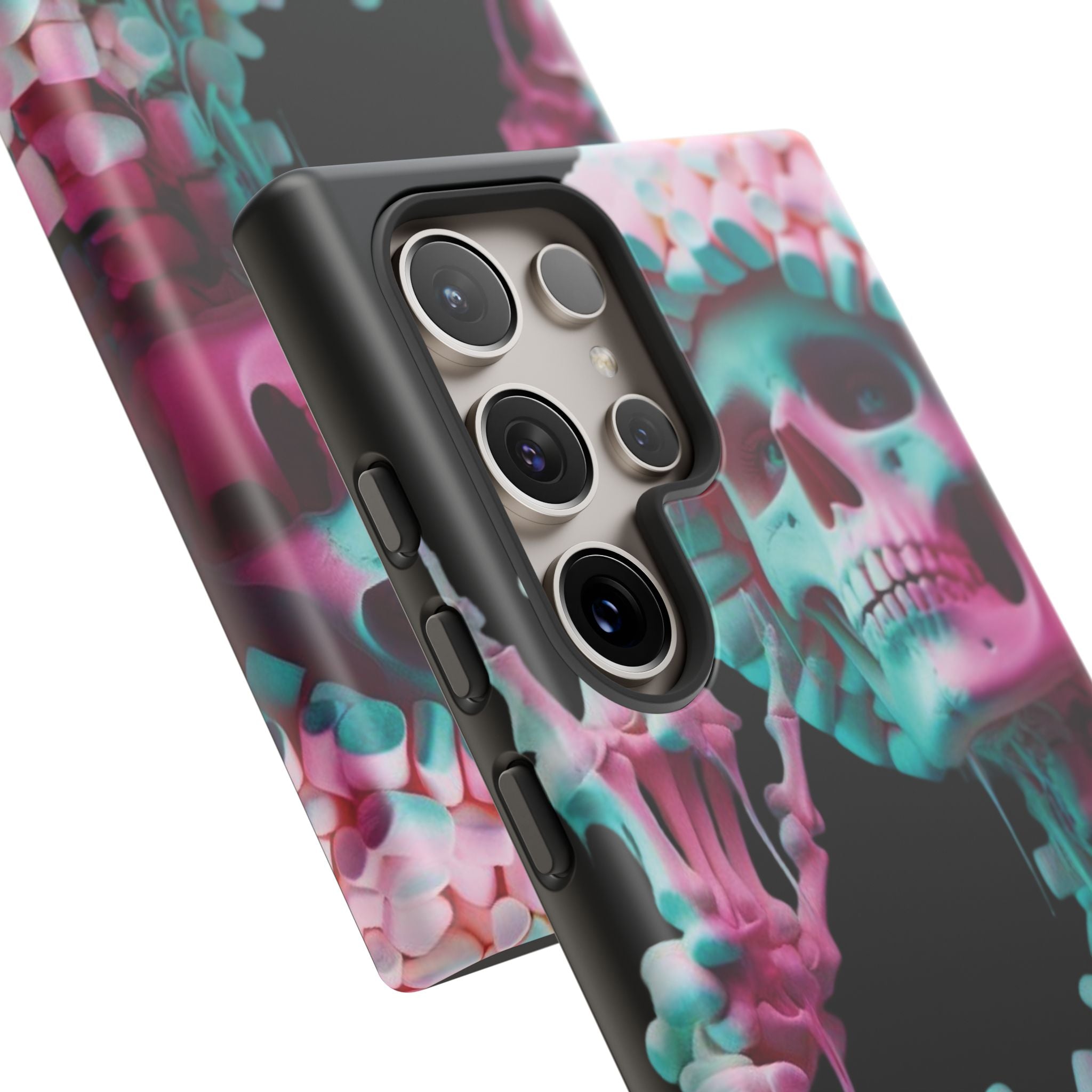 Neon Pink Skeleton (Black) Tough Phone Case for iPhone, Galaxy, or Google Pixel