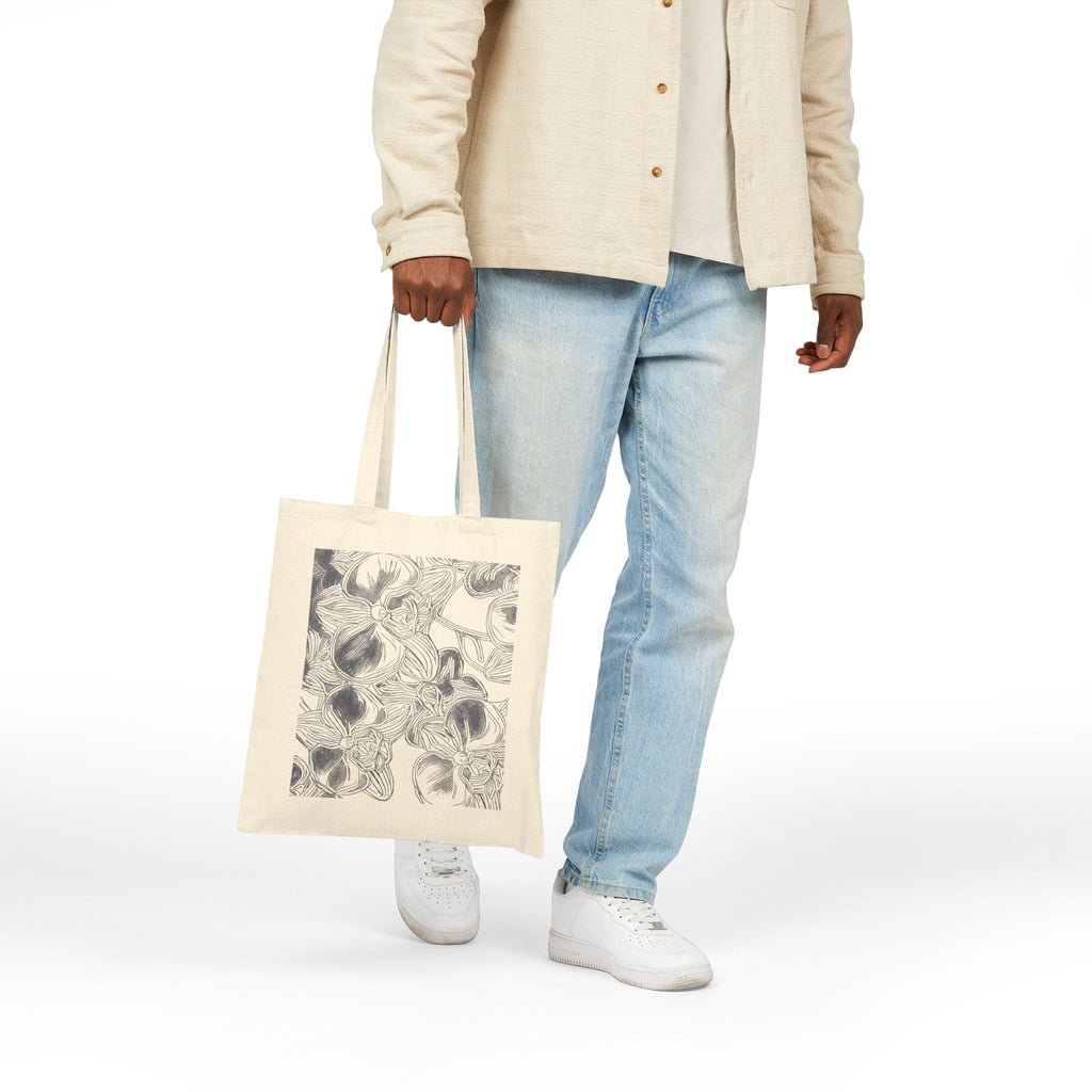 Orchids Print Cotton Canvas Tote Bag