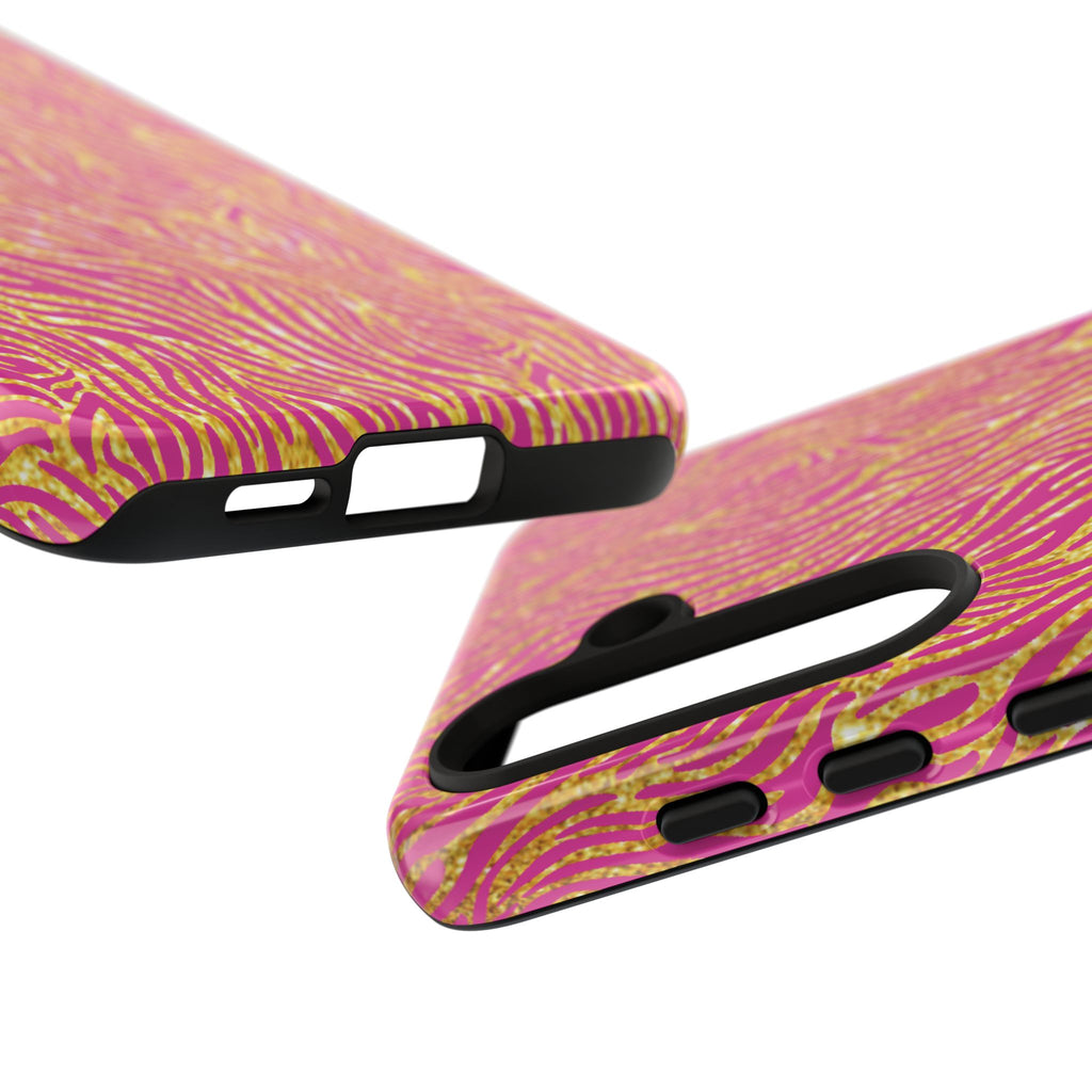 Pink Gold Zebra Print Tough Case for iPhone, Galaxy, or Google Pixel