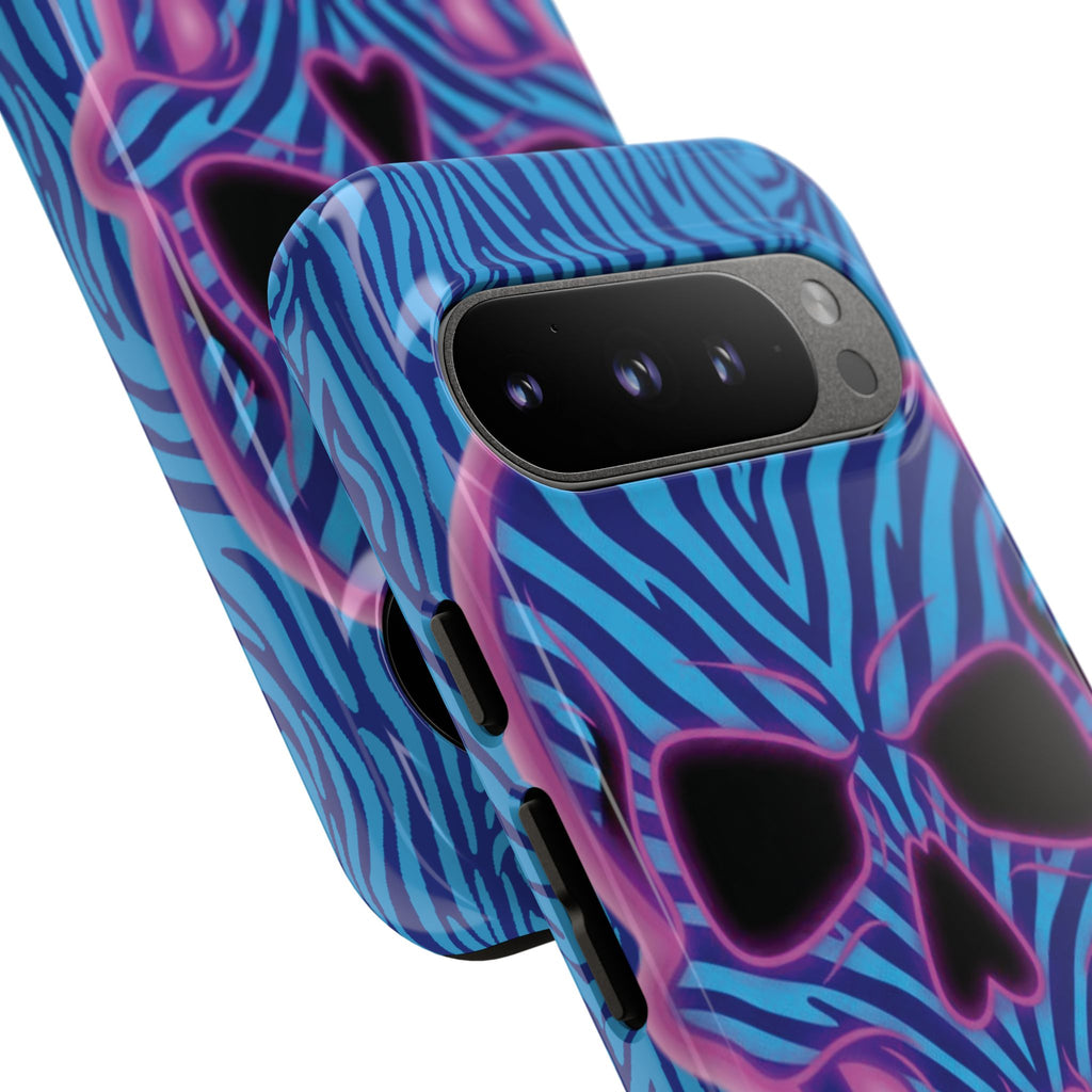 Neon Zebra Skull Tough Phone Case for iPhone, Galaxy, or Google Pixel