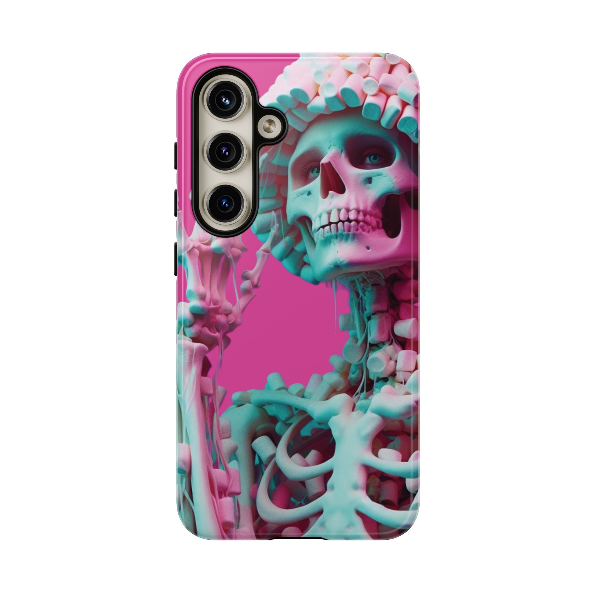 Neon Pink Skeleton Tough Phone Case for iPhone, Galaxy and Google Pixel