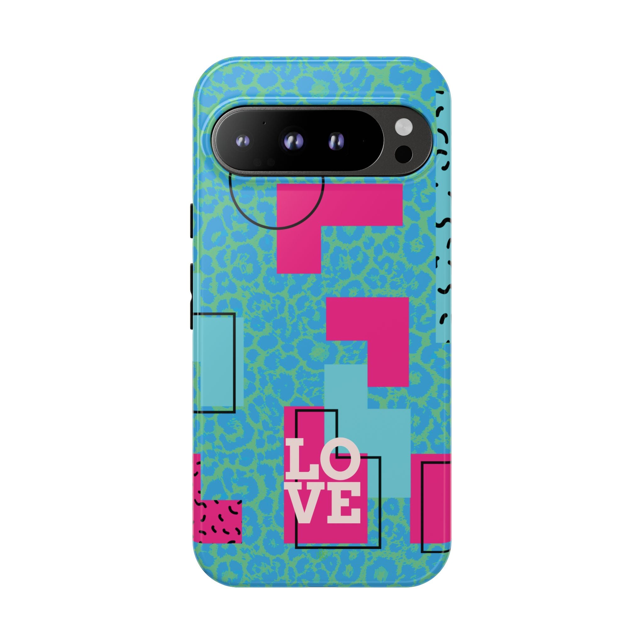 LOVE Aqua Blue Leopard RG Tough Phone Case iPhone, Galaxy, or Google Pixel