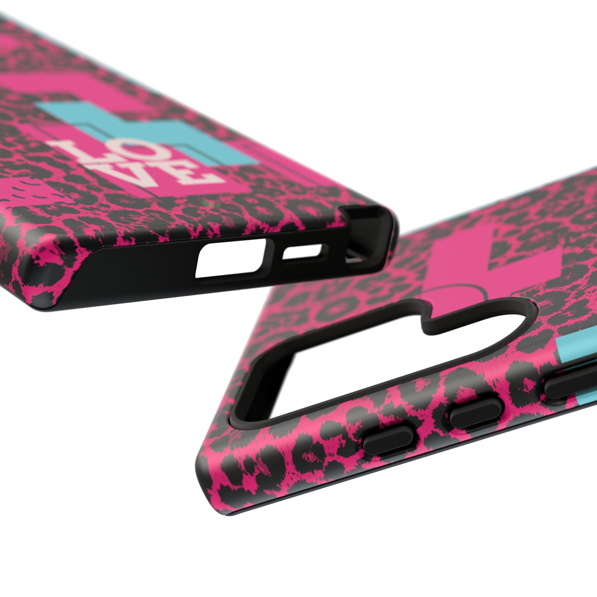 Pink Love Retro Blocks Leopard RG Tough Phone Case for iPhone, Galaxy, or Google Pixel