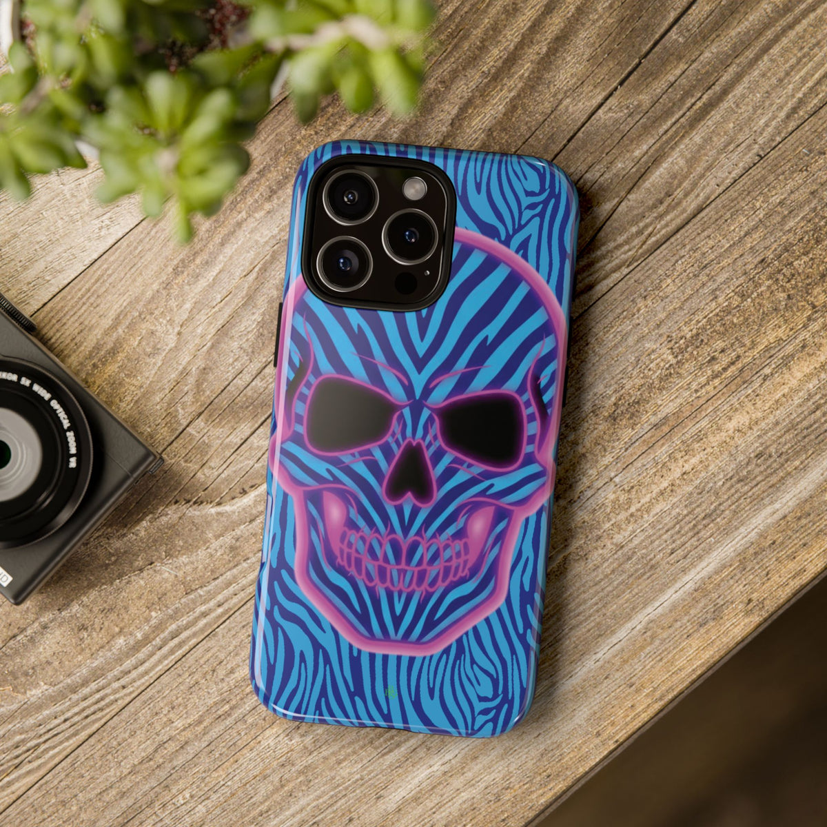 Neon Zebra Skull Tough Phone Case for iPhone, Galaxy, or Google Pixel