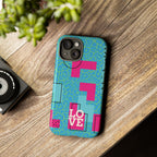 LOVE Aqua Blue Leopard RG Tough Phone Case iPhone, Galaxy, or Google Pixel