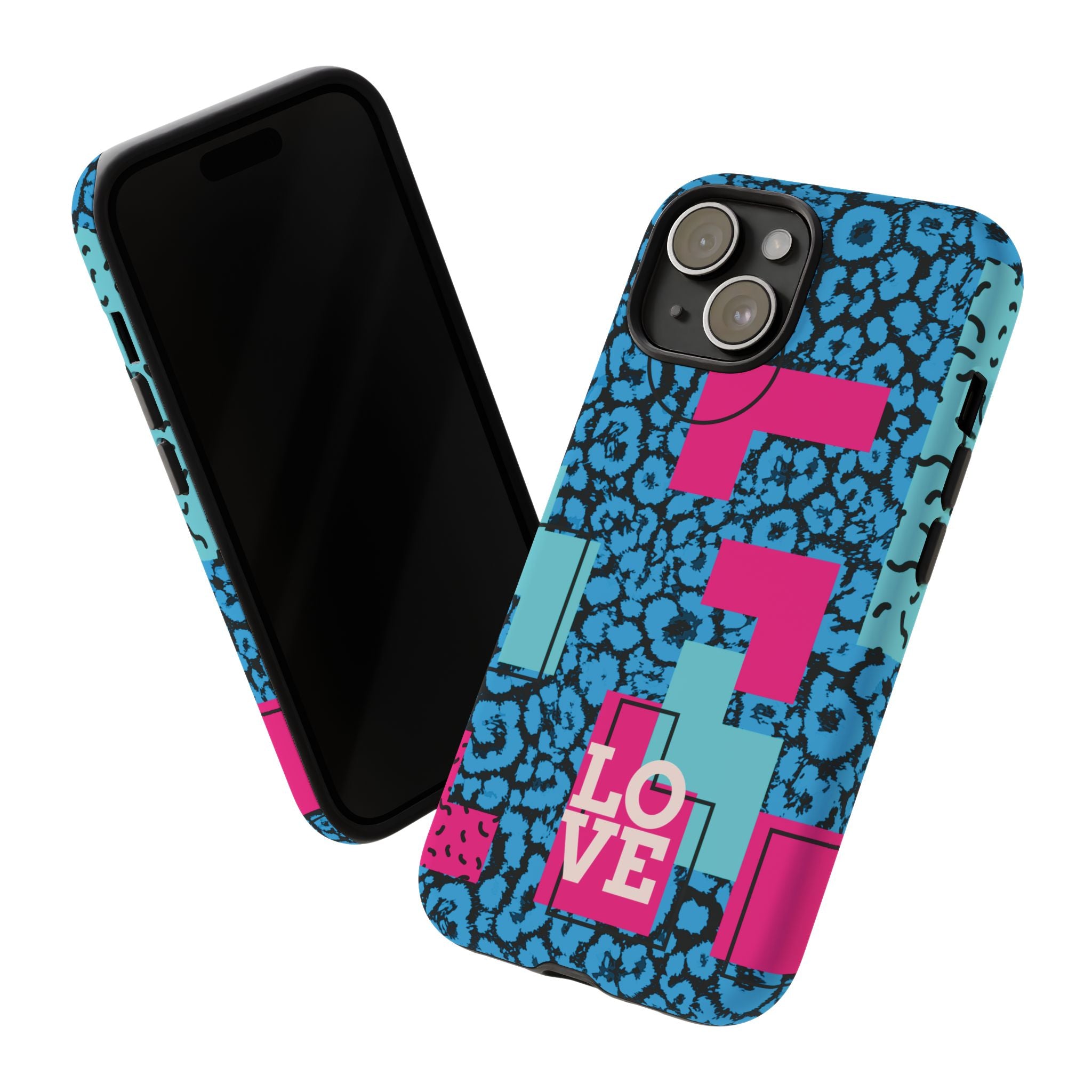 LOVE Blue Leopard 80s Vibe Tough Case for iPhone, Galaxy, or Google Pixel