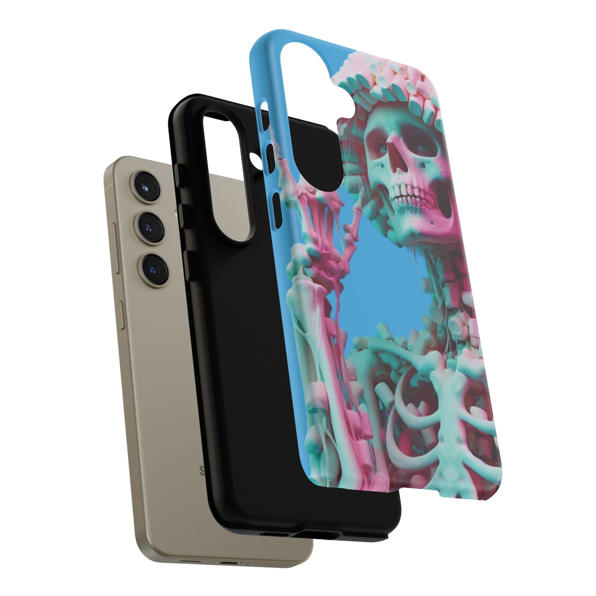 Neon Pink Skeleton Blue Tough Phone Case for iPhone, Galaxy or Google Pixel
