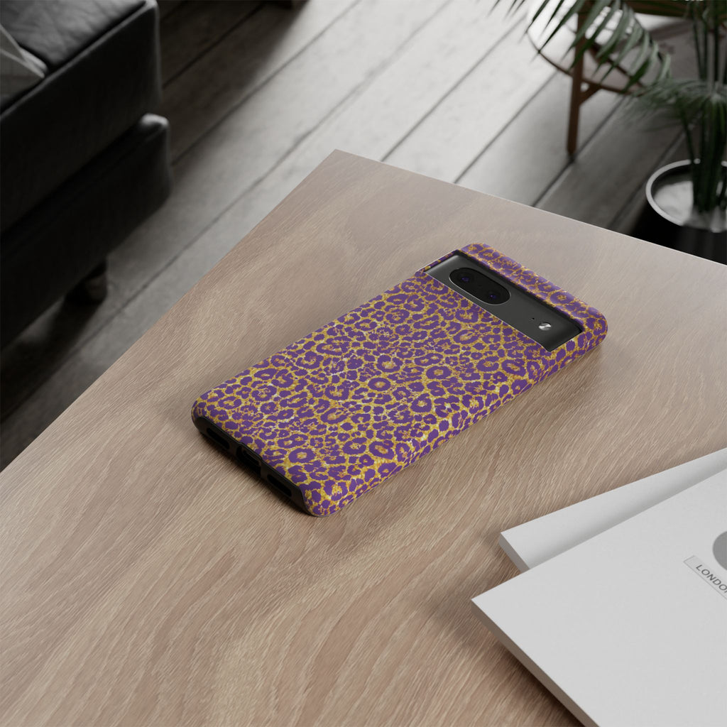 Purple Gold Leopard Tough Phone Case for iPhone, Galaxy, or Google Pixel