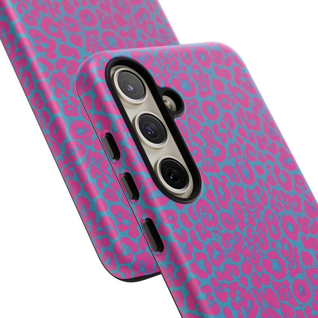 Pink Blue Leopard Tough Phone Case iPhone, Galaxy, or Google Pixel