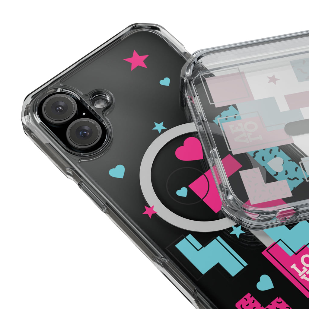 LOVE Retro Blocks Magnetic iPhone 14, 15, 16 Series Clear Impact Cases