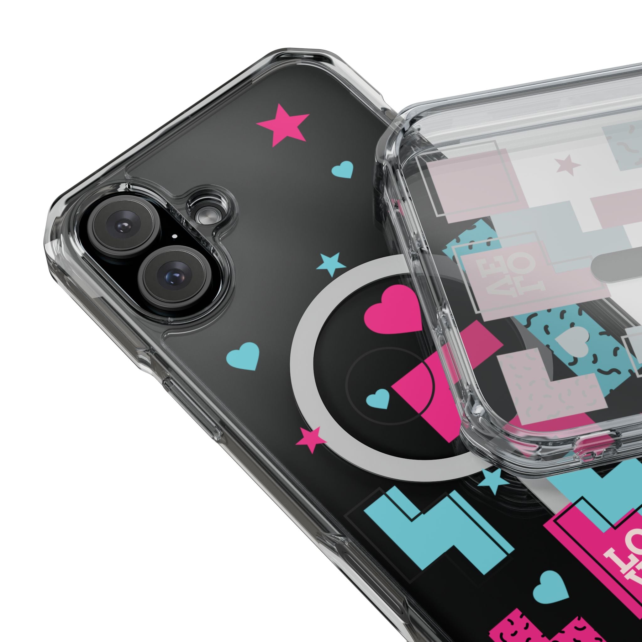 LOVE Retro Blocks Magnetic iPhone 14, 15, 16 Series Clear Impact Cases