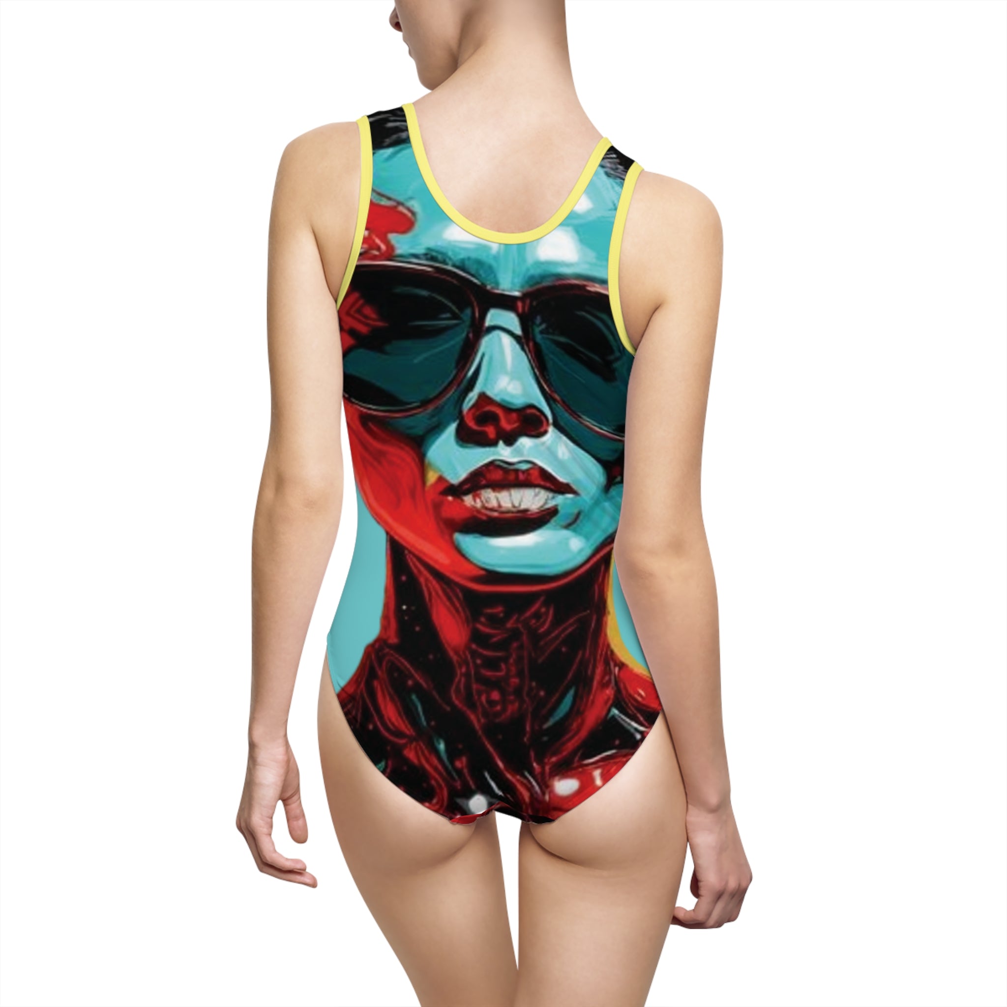Bold Pop-Art Sunglasses Portrait Swimsuit — Women's One-Piece