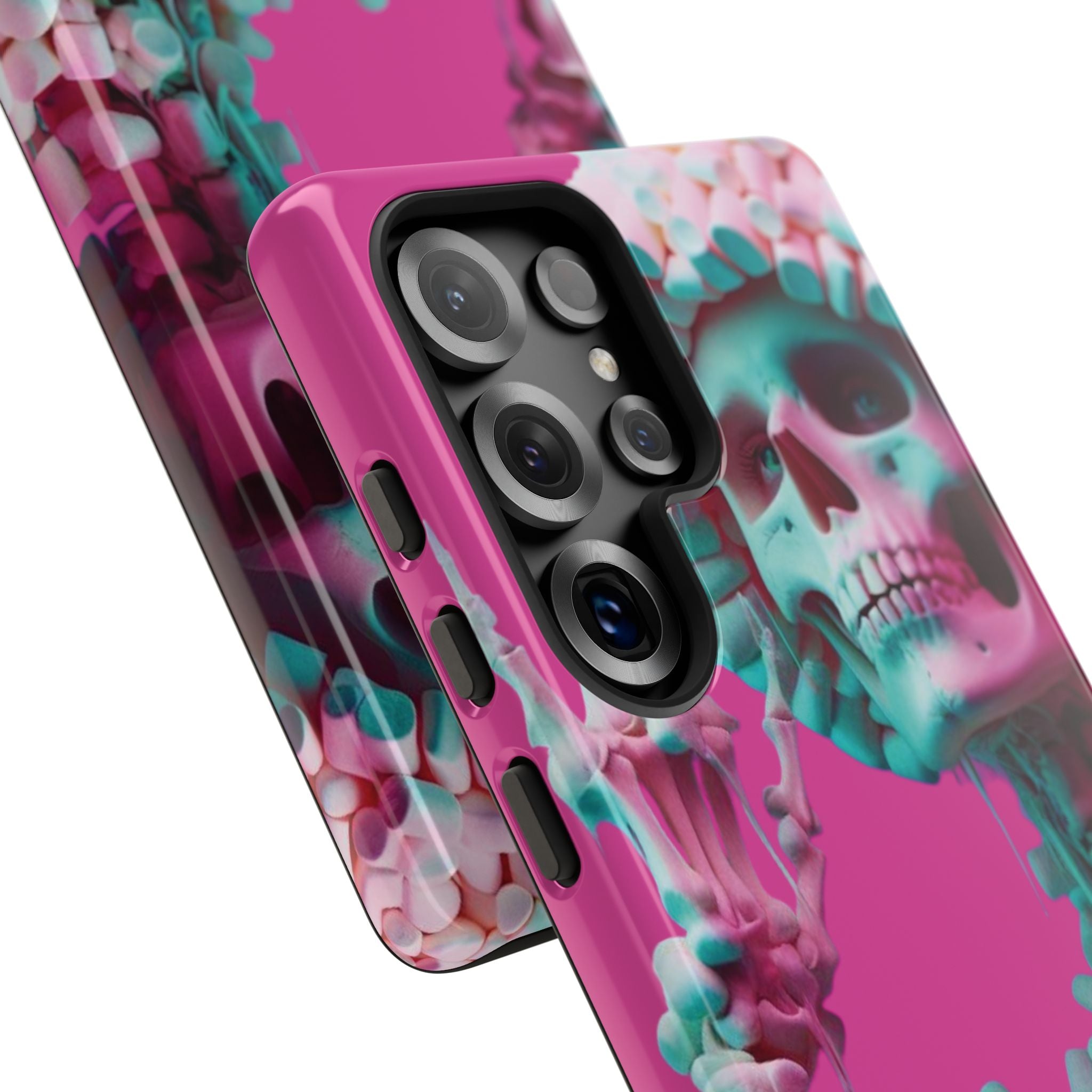 Neon Pink Skeleton Tough Phone Case for iPhone, Galaxy and Google Pixel