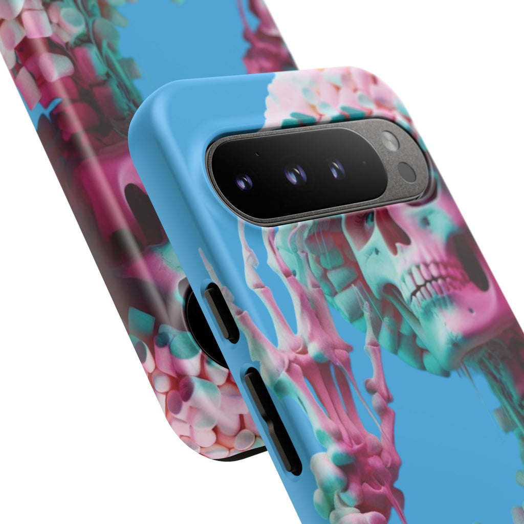 Neon Pink Skeleton Blue Tough Phone Case for iPhone, Galaxy or Google Pixel