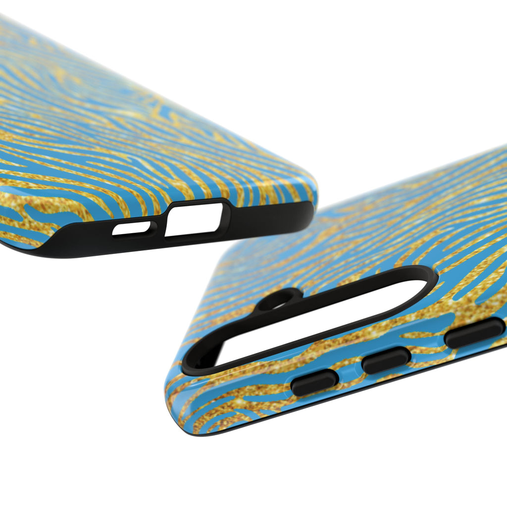 Blue Gold Zebra Tough Case for iPhone, Galaxy, or Google Pixel