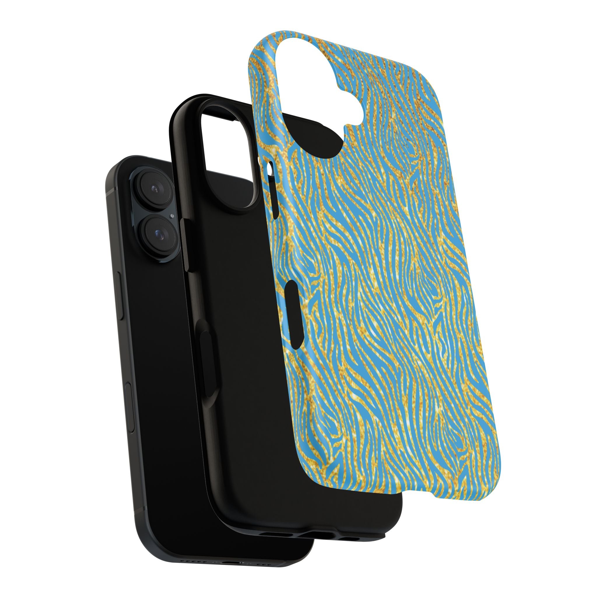 Blue Gold Zebra Tough Case for iPhone, Galaxy, or Google Pixel