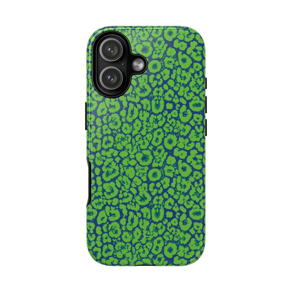 Blue Neon Green  Leopard Tough Phone Case for iPhone, Galaxy, or Google Pixel