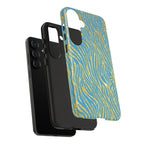 Blue Gold Zebra Tough Case for iPhone, Galaxy, or Google Pixel