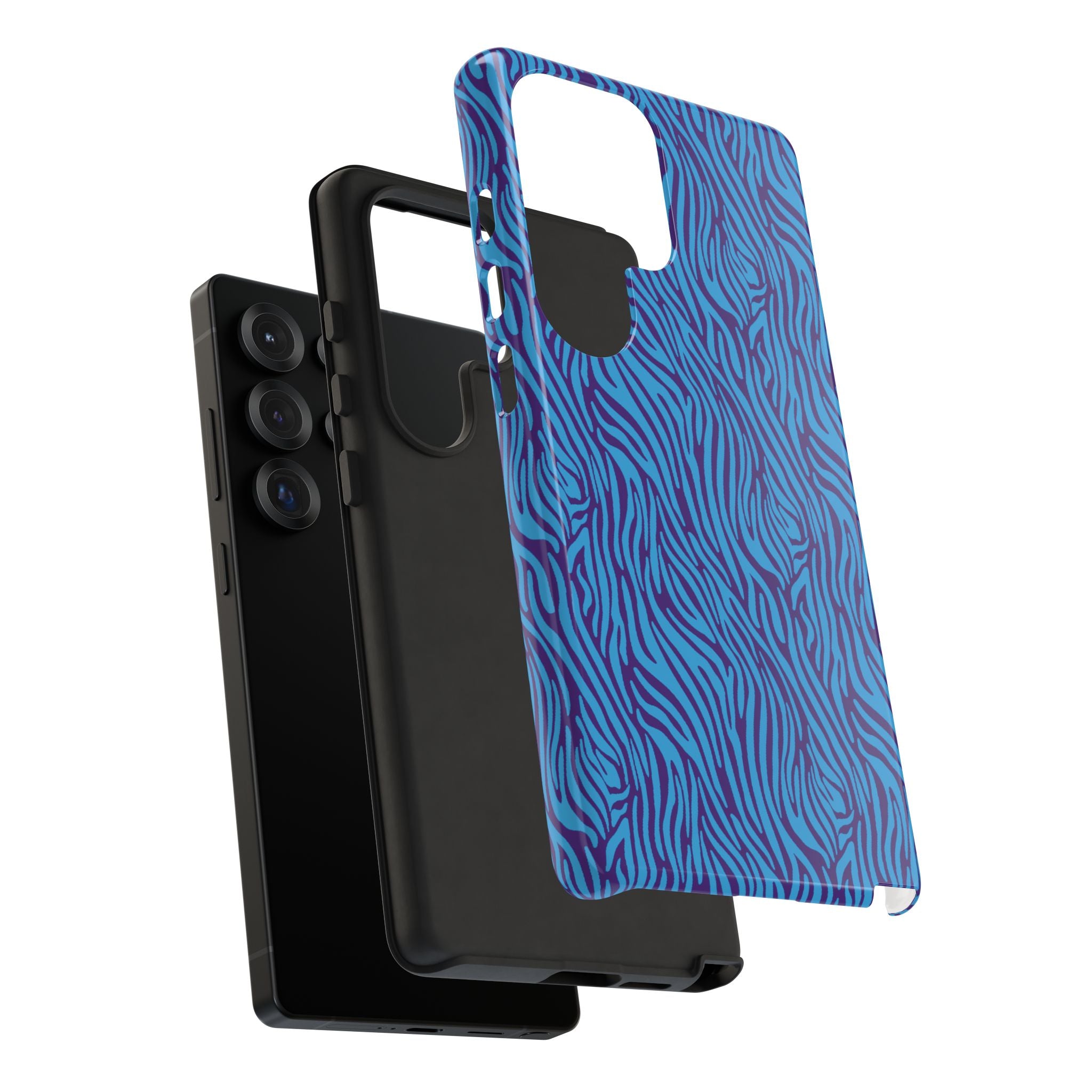 Zebra Print Blue and Purple Tough Case for iPhone, Galaxy or Google Pixel