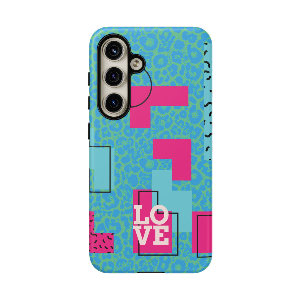 LOVE Aqua Blue Leopard RG Tough Phone Case iPhone, Galaxy, or Google Pixel