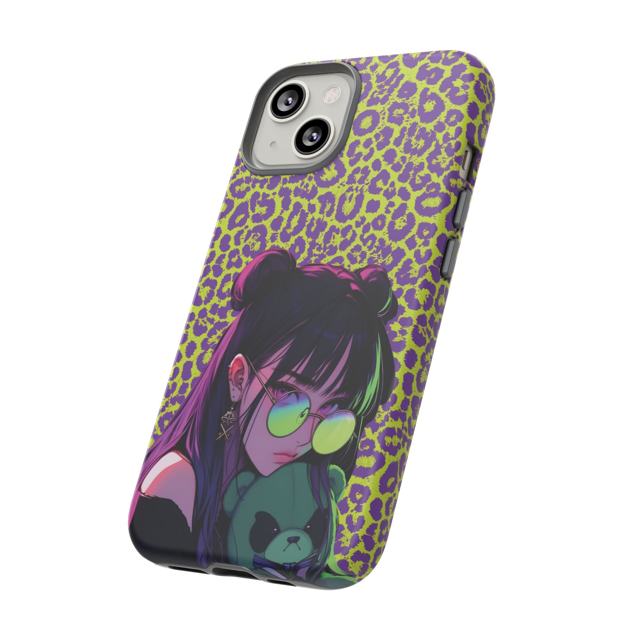 Purple Neon Lime Leopard Kz Tough Case for iPhone, Galaxy, or Google Pixel