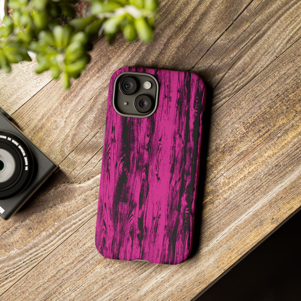 Hot Pink wood print Design Tough Phone Case for iPhone, Galaxy, or Google Pixel