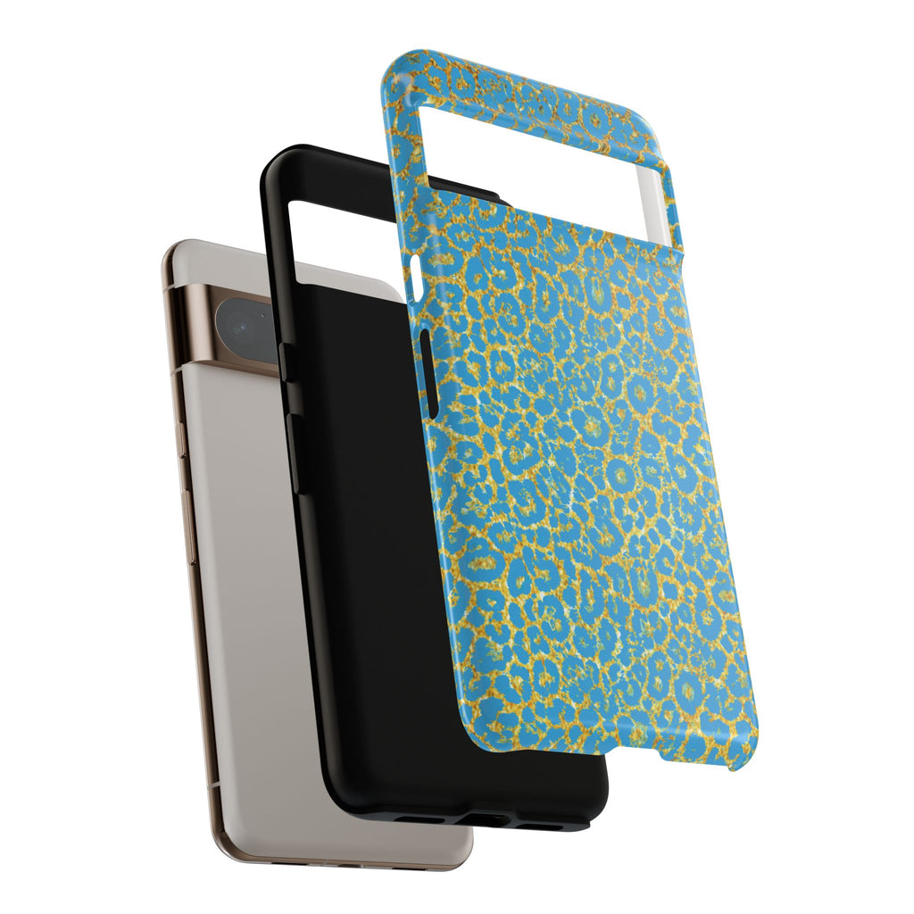 Blue Gold Leopard Tough Phone Case for iPhone, Galaxy, or Google Pixel
