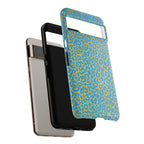 Blue Gold Leopard Tough Phone Case for iPhone, Galaxy, or Google Pixel