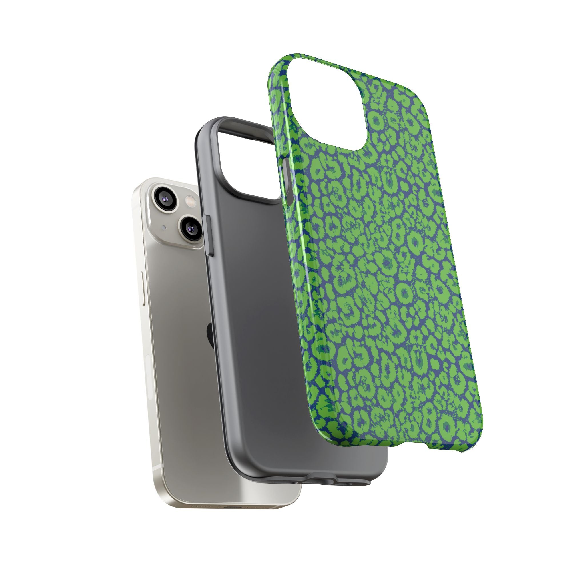 Blue Neon Green  Leopard Tough Phone Case for iPhone, Galaxy, or Google Pixel