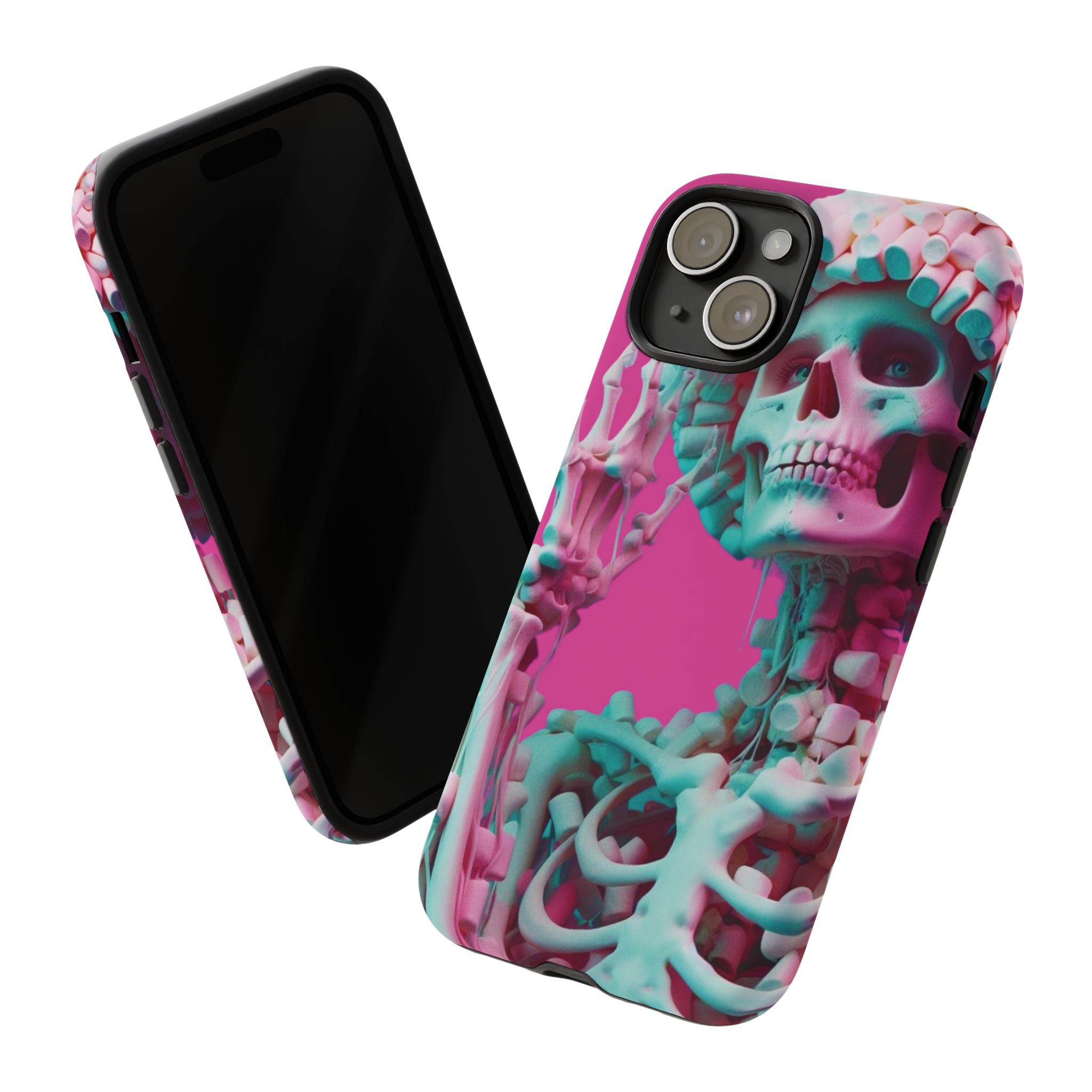 Neon Pink Skeleton Tough Phone Case for iPhone, Galaxy and Google Pixel