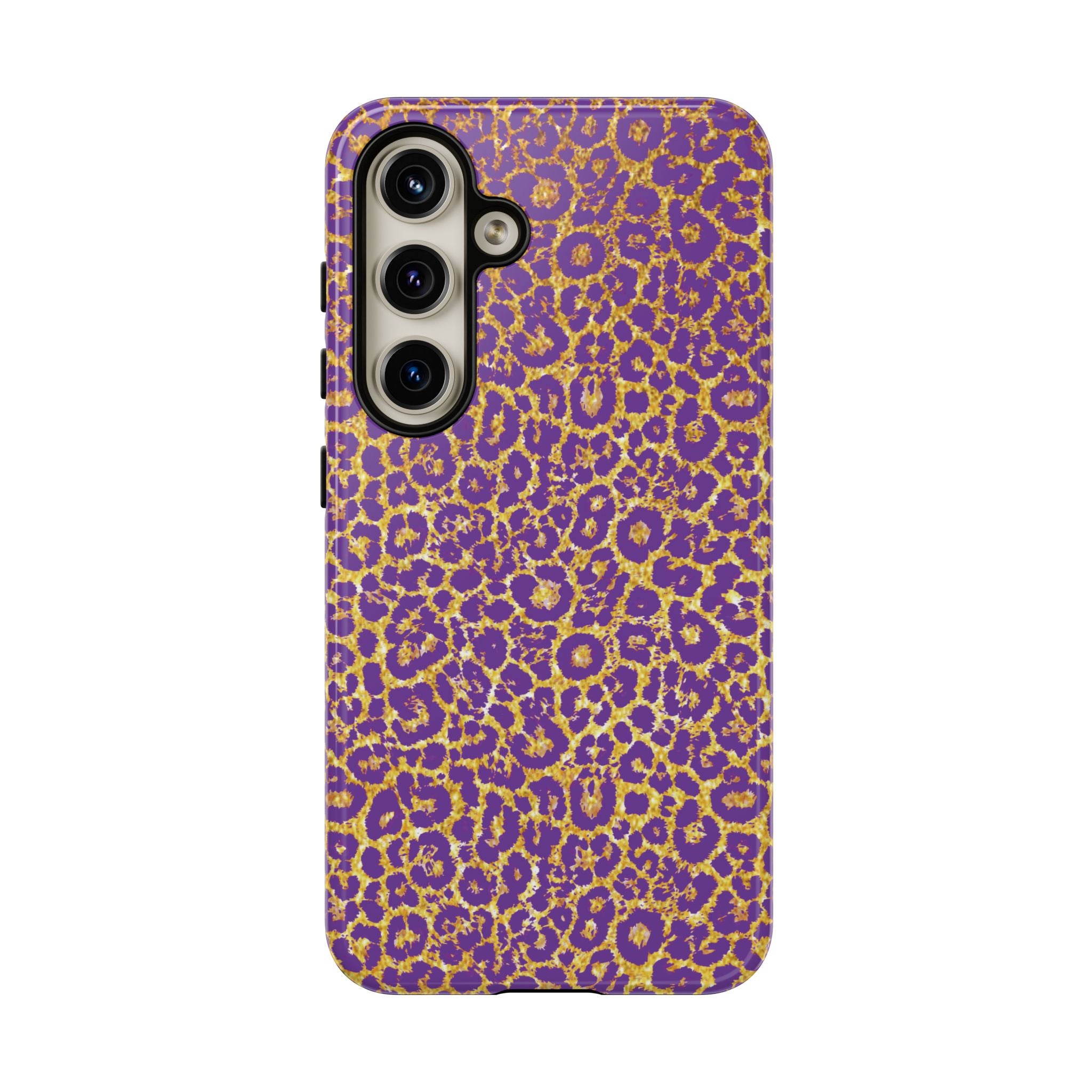 Purple Gold Leopard Tough Phone Case for iPhone, Galaxy, or Google Pixel