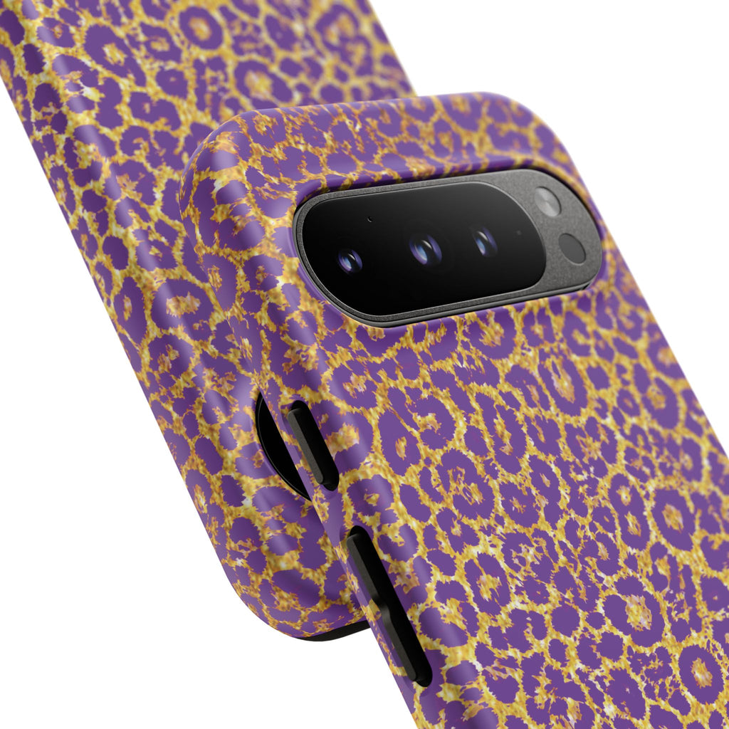 Purple Gold Leopard Tough Phone Case for iPhone, Galaxy, or Google Pixel